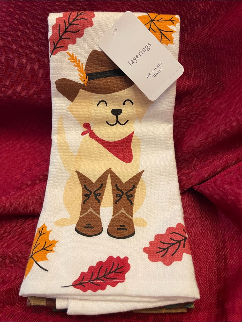 Layerings Cream Fall Cowboy Dog Kitchen Towel - 2 Pack